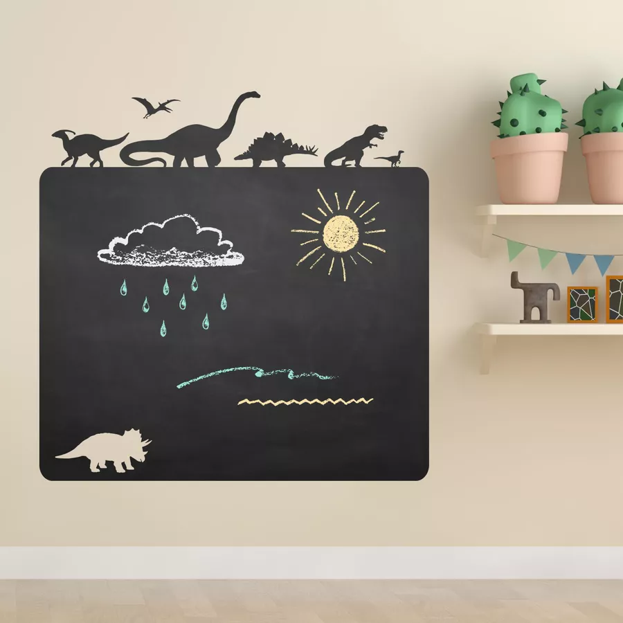 Nikima Wandtattoo 020 Dinosaurier - selbstklebende Tafelfolie Kreidefolie inkl. 3 Stück Kreide schwarz