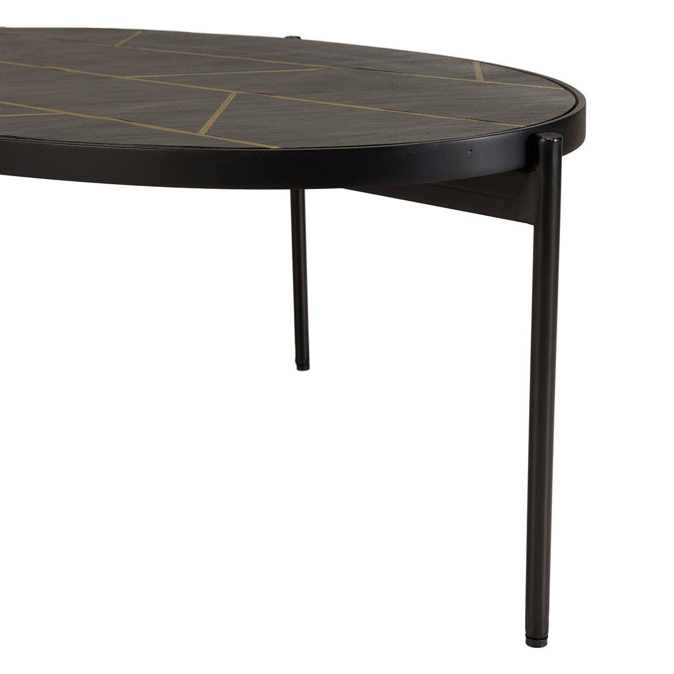 Macabane Table basse ovale effet pierre motifs Basile noir/doré - 131x65x40 cm