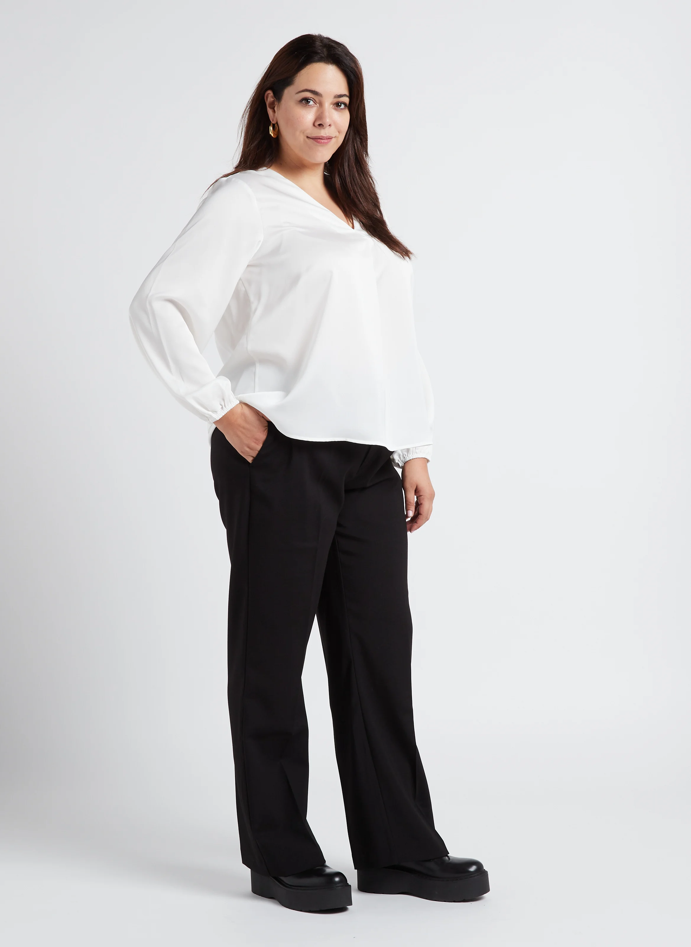 ELLETTE - Blouse col V satinée | Blanc