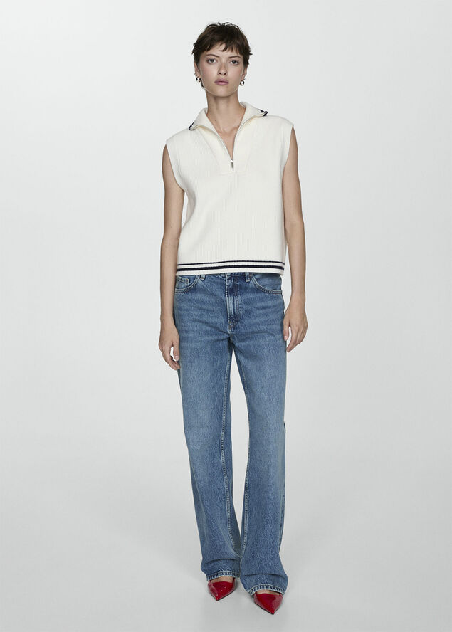 MANGO Knitted gilet with zip Light beige