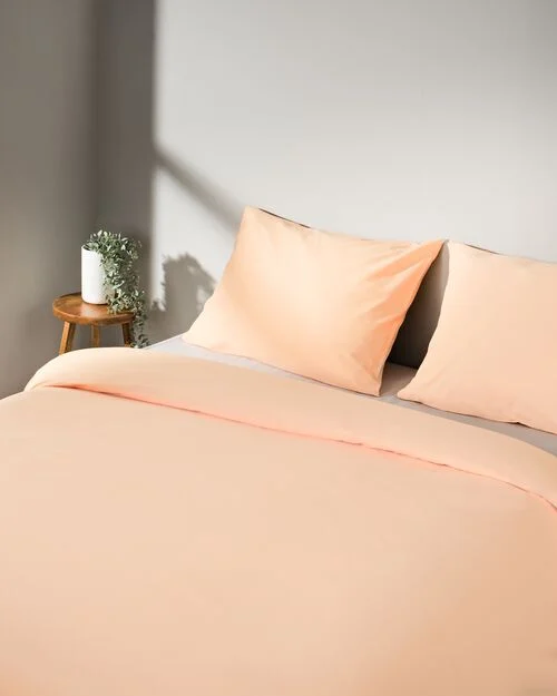 housse de couette coton doux 200 x 200/220 pêche