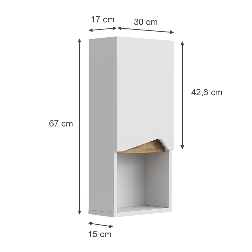 Vicco Hängeschrank Marelle 30 x 67 cm, Weiß Artisan, modern, Badschrank, schmal, Badezimmer