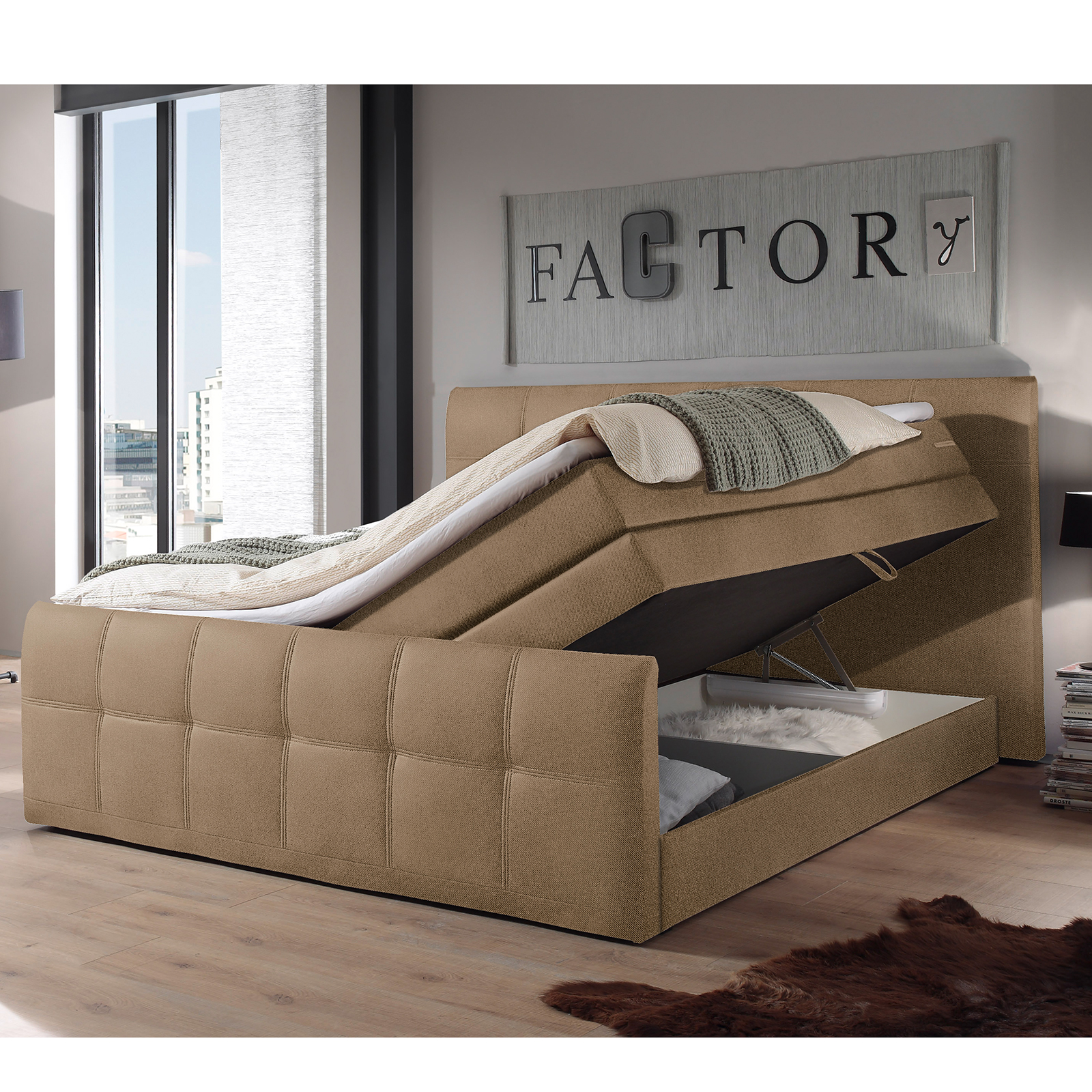 Boxspringbett - sand - Taschenfederkern - H2 - 180x200 cm