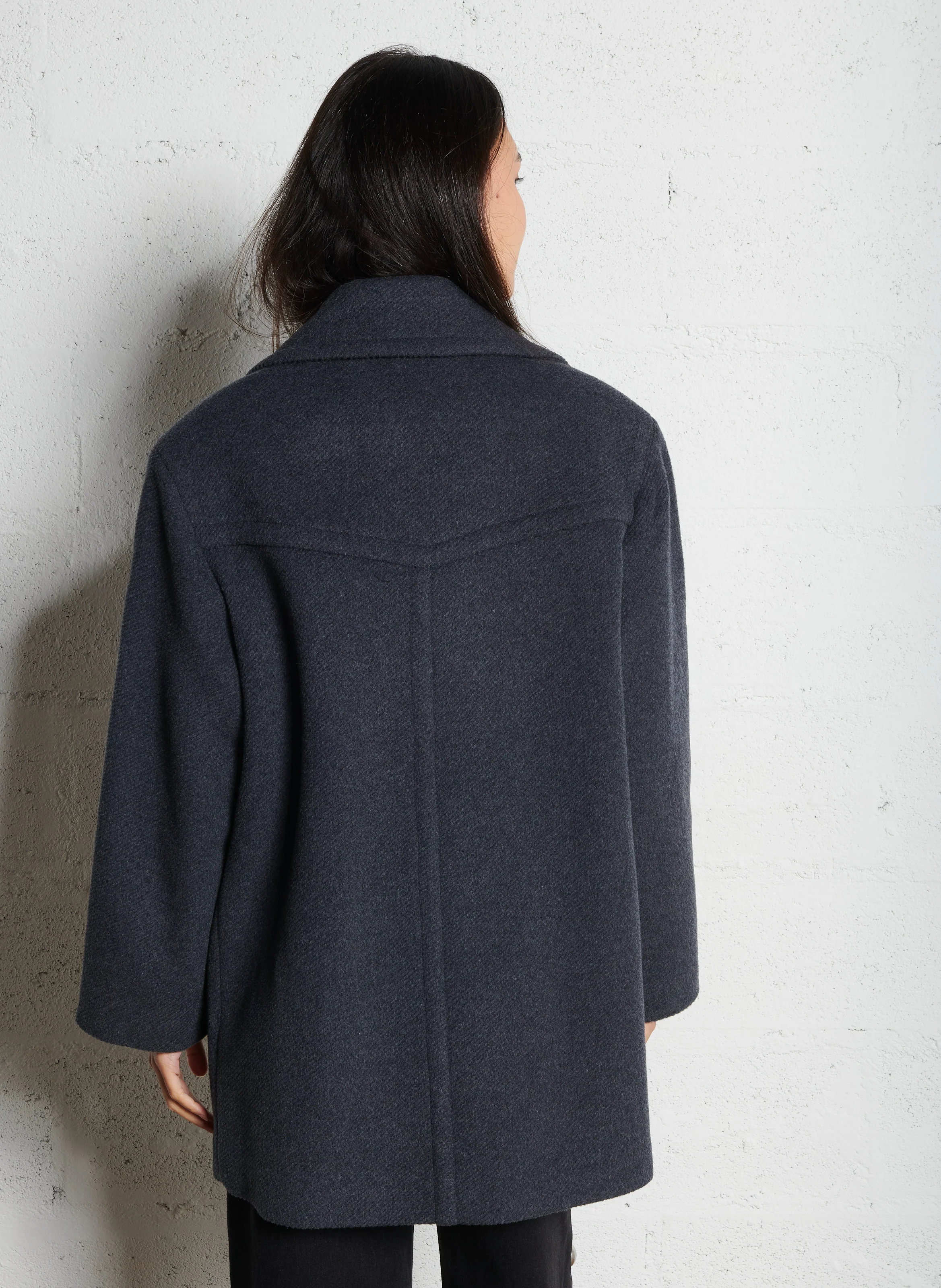 MARTINE - Manteau ample col tailleur en laine mélangée | Noir