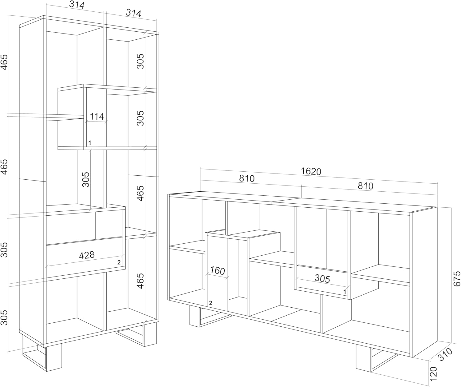 Skraut Home | Bücherregal Bibliothek | Bookshelf, Bookcase | 174x67x31cm | Industriedesign | Moderner Stil | Eiche und Schwarz