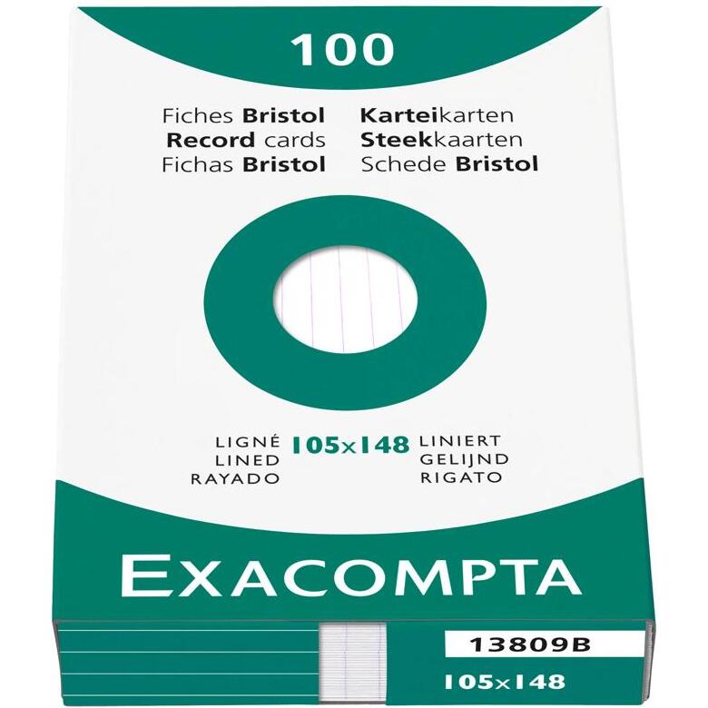 Étui de 100 fiches - bristol blanc ligné non perforé 105x148mm - Blanc