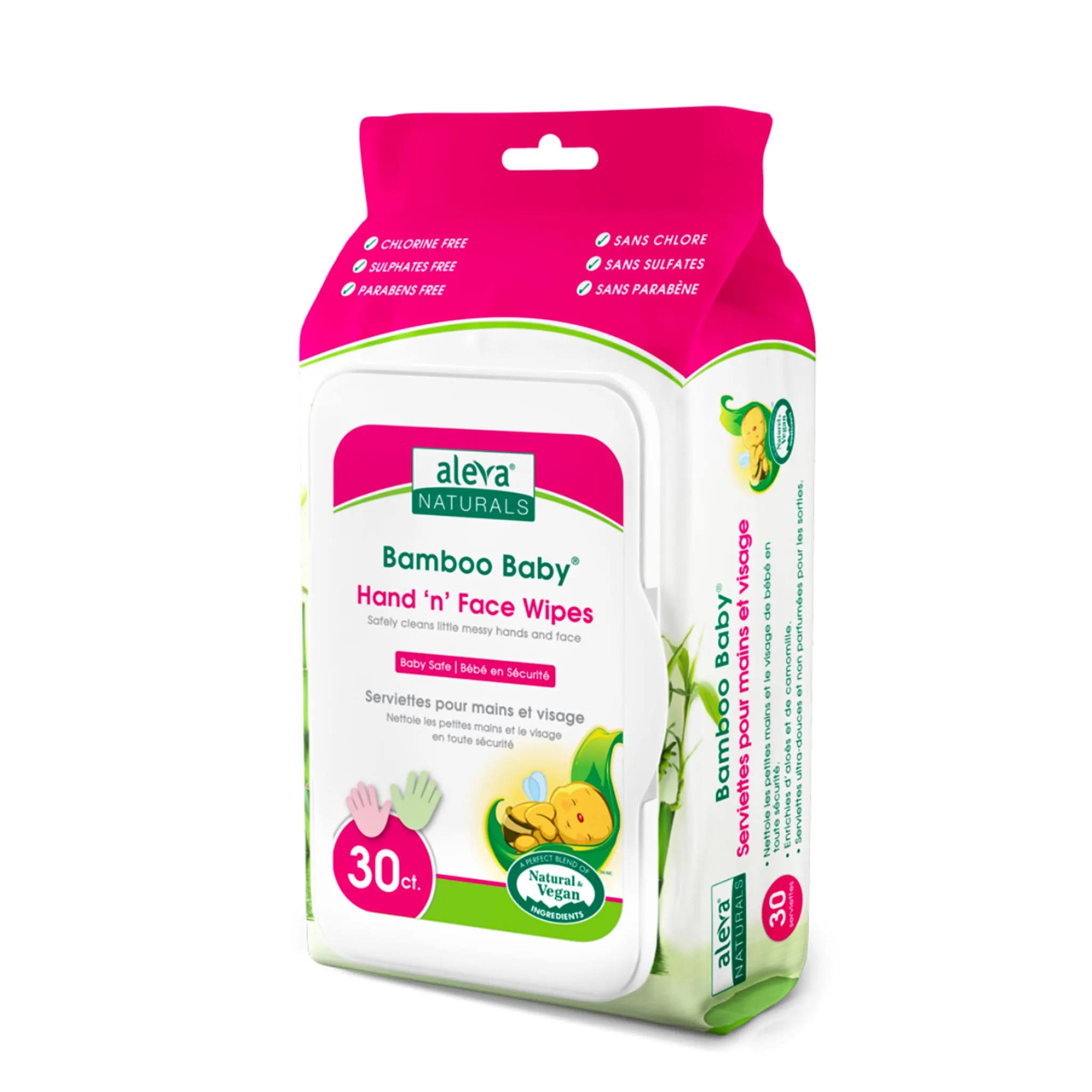 Aleva Naturals Serviettes Lingettes Paquet de 30 Bambou Main Visage