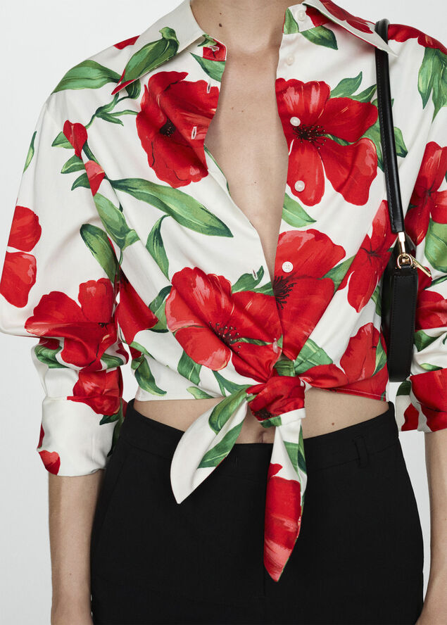 MANGO Bow printed shirt Red