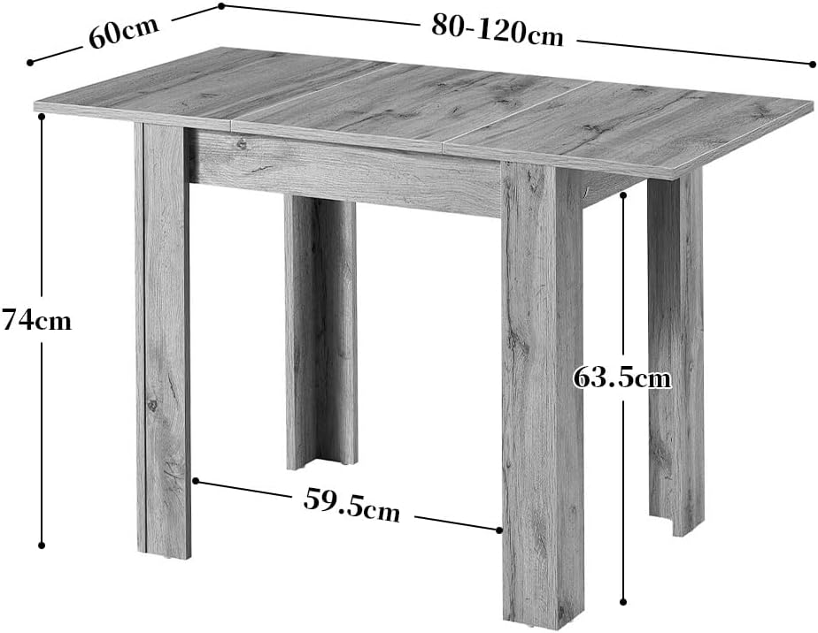 B&D home® LIVIUS Esstisch, ausziehbar 80–120 x 60 cm – moderner Küchentisch in Beton Optik, platzsparend mit integrierter Aufbewahrung für Einlegeplatten, Holztisch für Küche & Esszimmer