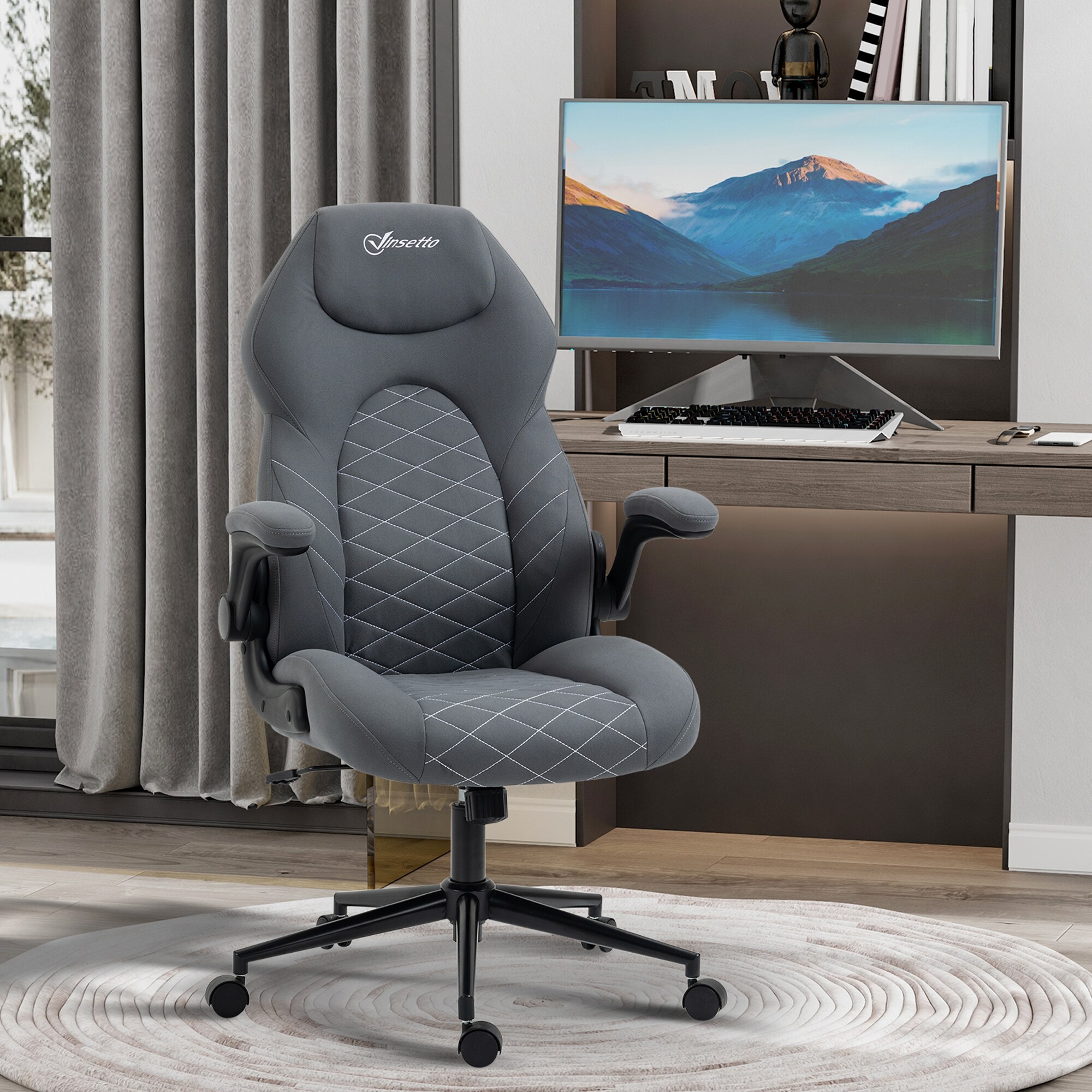 Vinsetto Bürostuhl mit Kopfstütze und Armlehnen grau 65,5L x 69,5B x 112-122H cm
