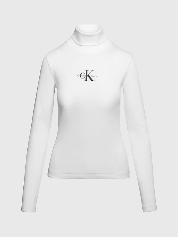 Blusa canelada com monograma e gola alta.