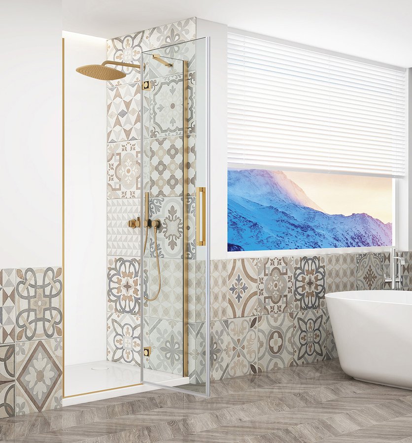 Gelco Trinity douchedeur 120cm rechts met helder glas goud