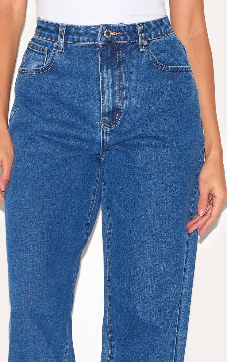 Bleu Foncé Prettylittlething Jean Boyfriend Taille Haute