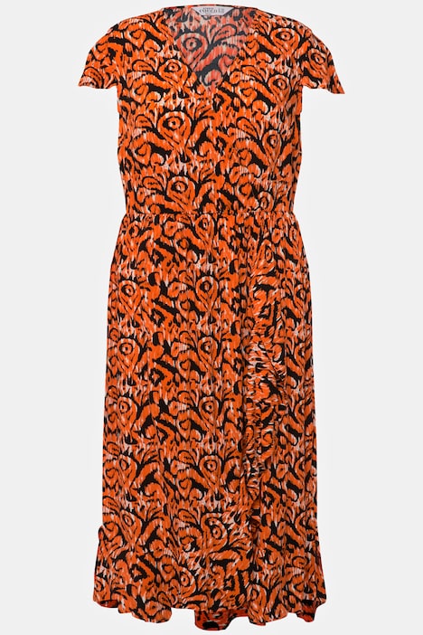 Midikleid, A-Line, Allover Print, V-Ausschnitt, Halbarm