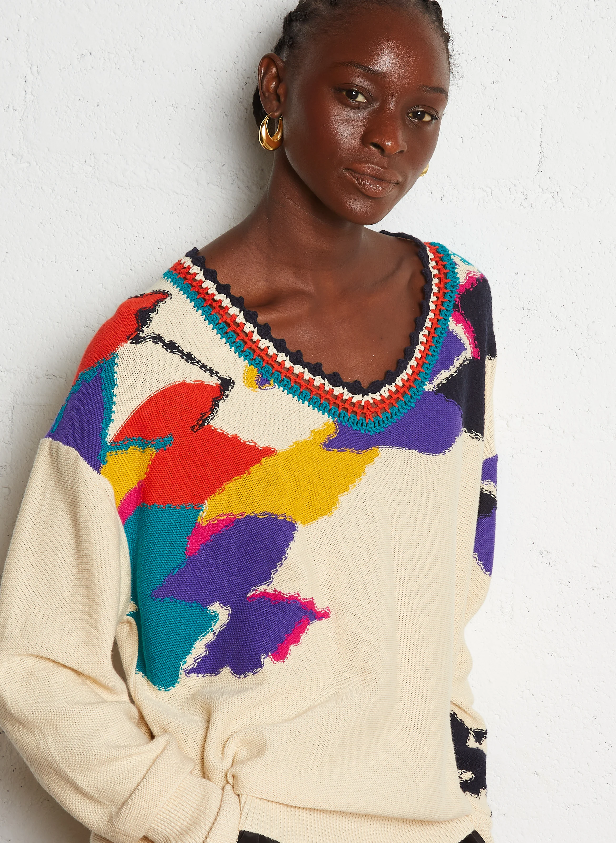 ATLEY - Pull oversize col rond en coton mélangé | Beige