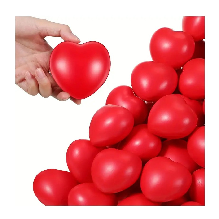 (12er Set) 65x70mm Anti Stress Knautsch Herz Squeeze Spielzeug Heart Squishy - Rot