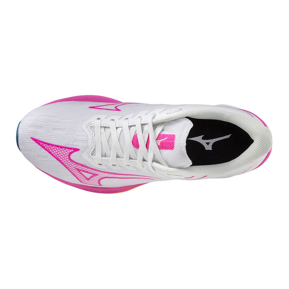 Mizuno WAVE REBELLION SONIC - Chaussures running Femme white/807 c/blue ashes