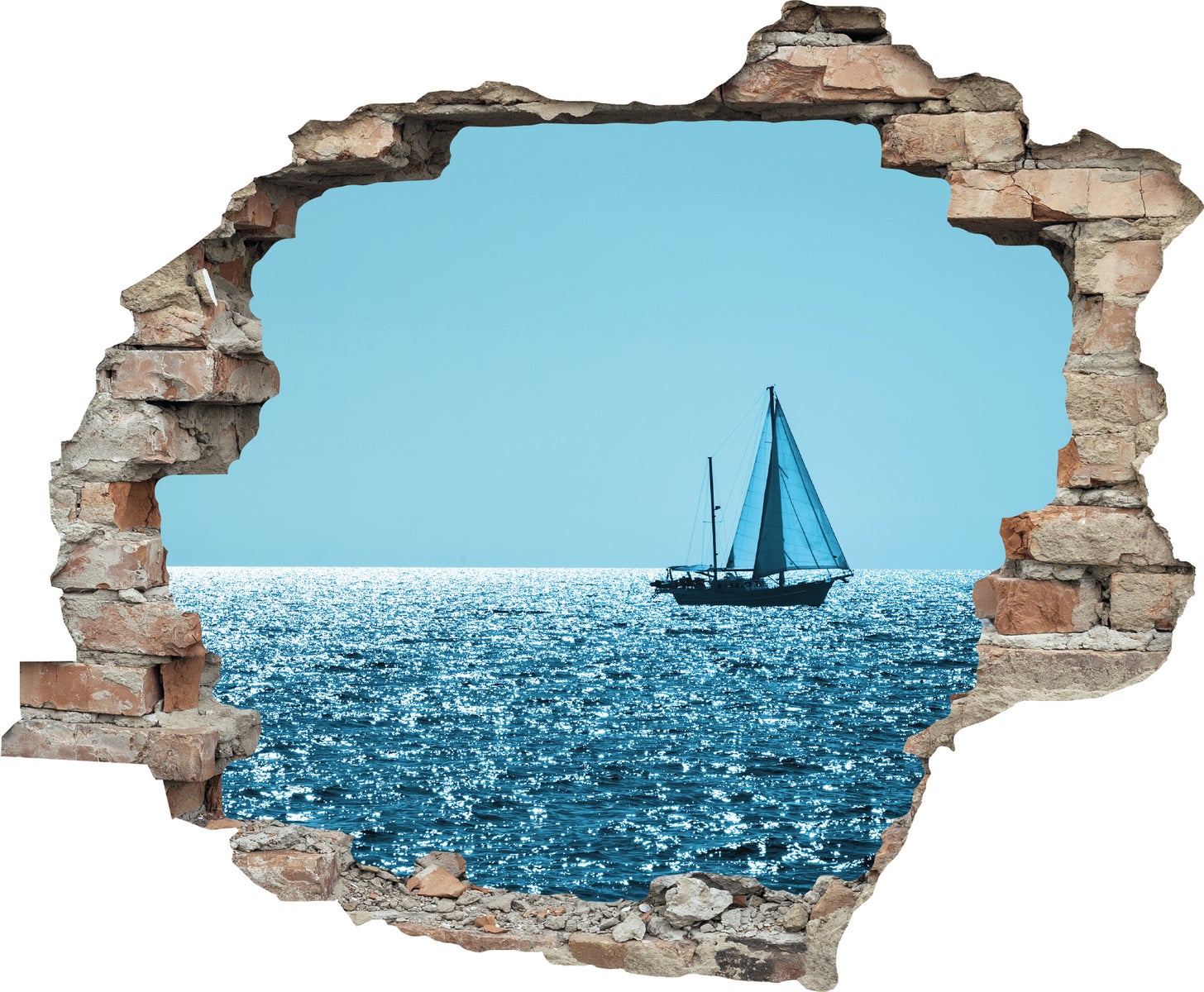 3D wanddoorvoer zelfklevende sticker zeilboot WS1078_60x50 cm