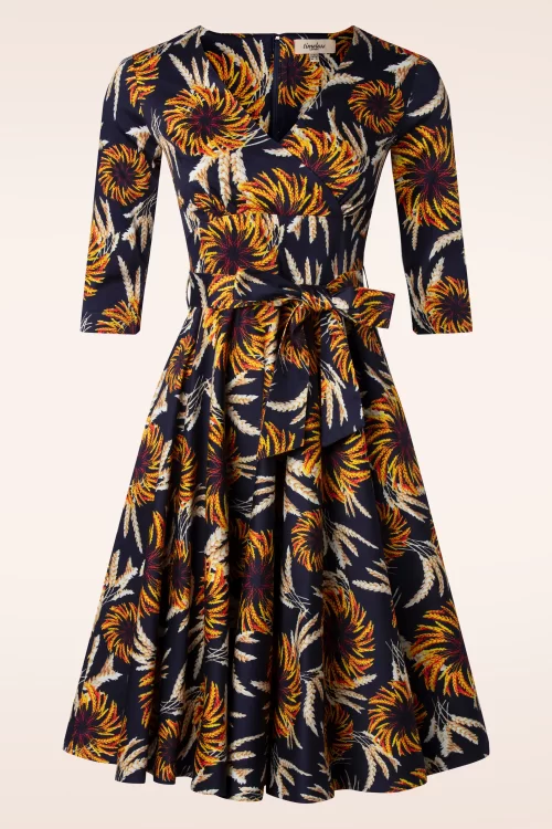 Timeless Nikki koren print swing jurk in marineblauw en multi