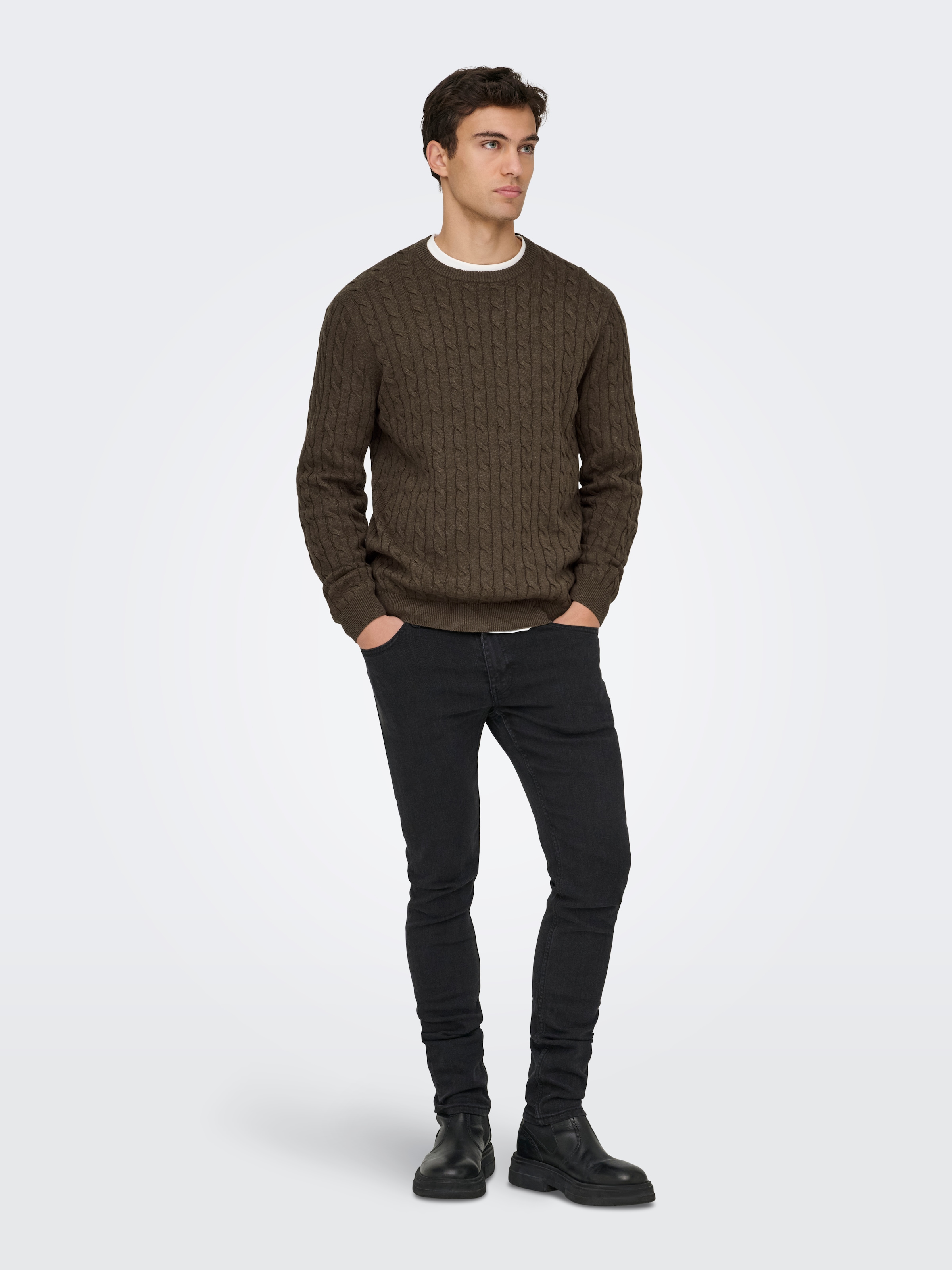 ONLY & SONS Strickpullover »ONSLOUI REG 12 CABEL CREW KNIT NOOS«