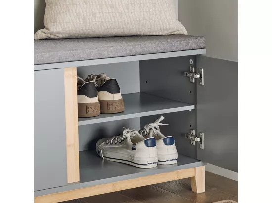 SoBuy Banc à Chaussures Banc de Rangement Meuble à Chaussures d'Entrée avec Siège Rembourré et 2 Portes, pour Couloir, Entrée, Chambre à Coucher – 90 x 34 x 47 cm, FSR117-HG
