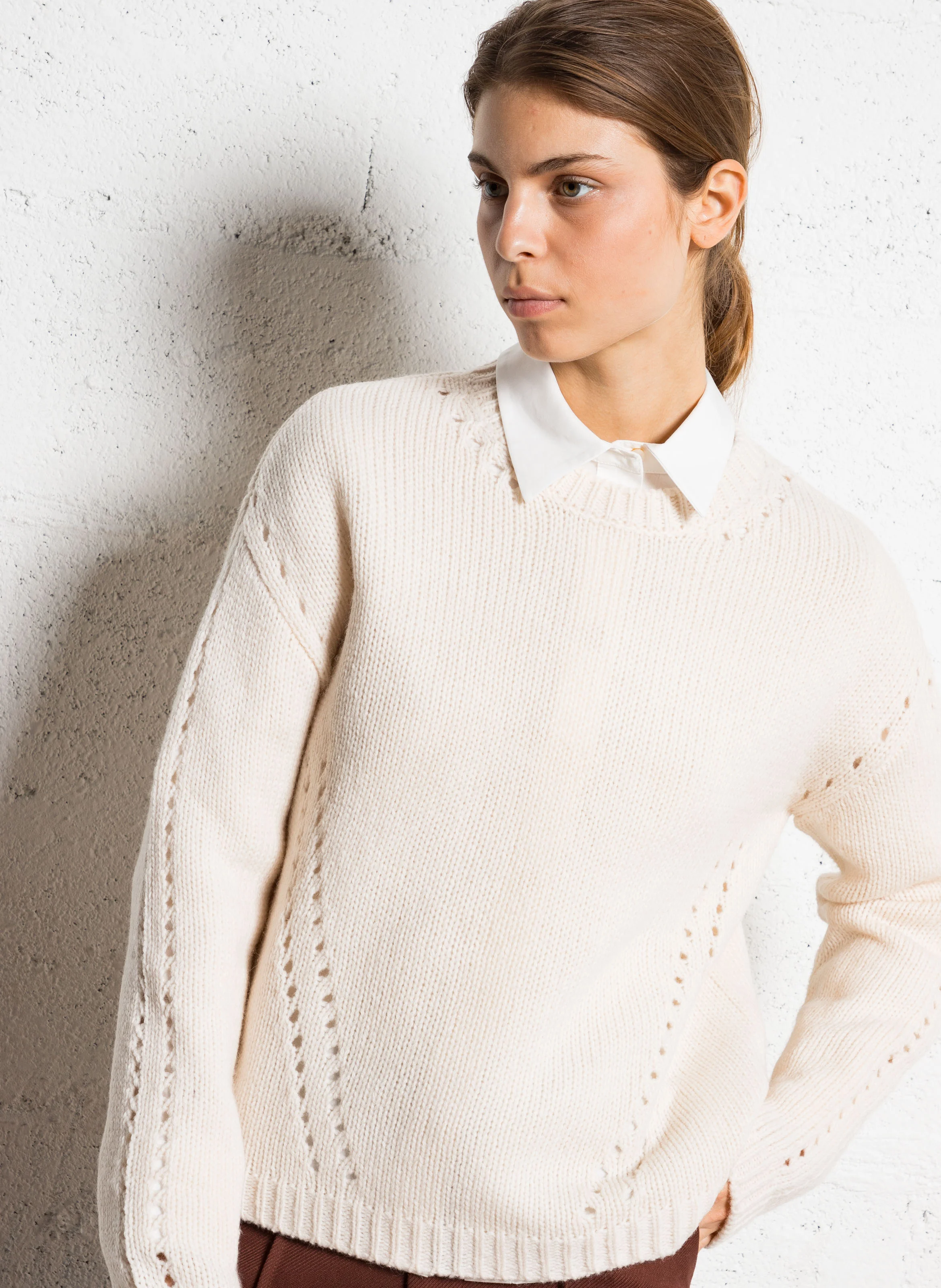MASPER - Pull en maille fantaisie| Blanc