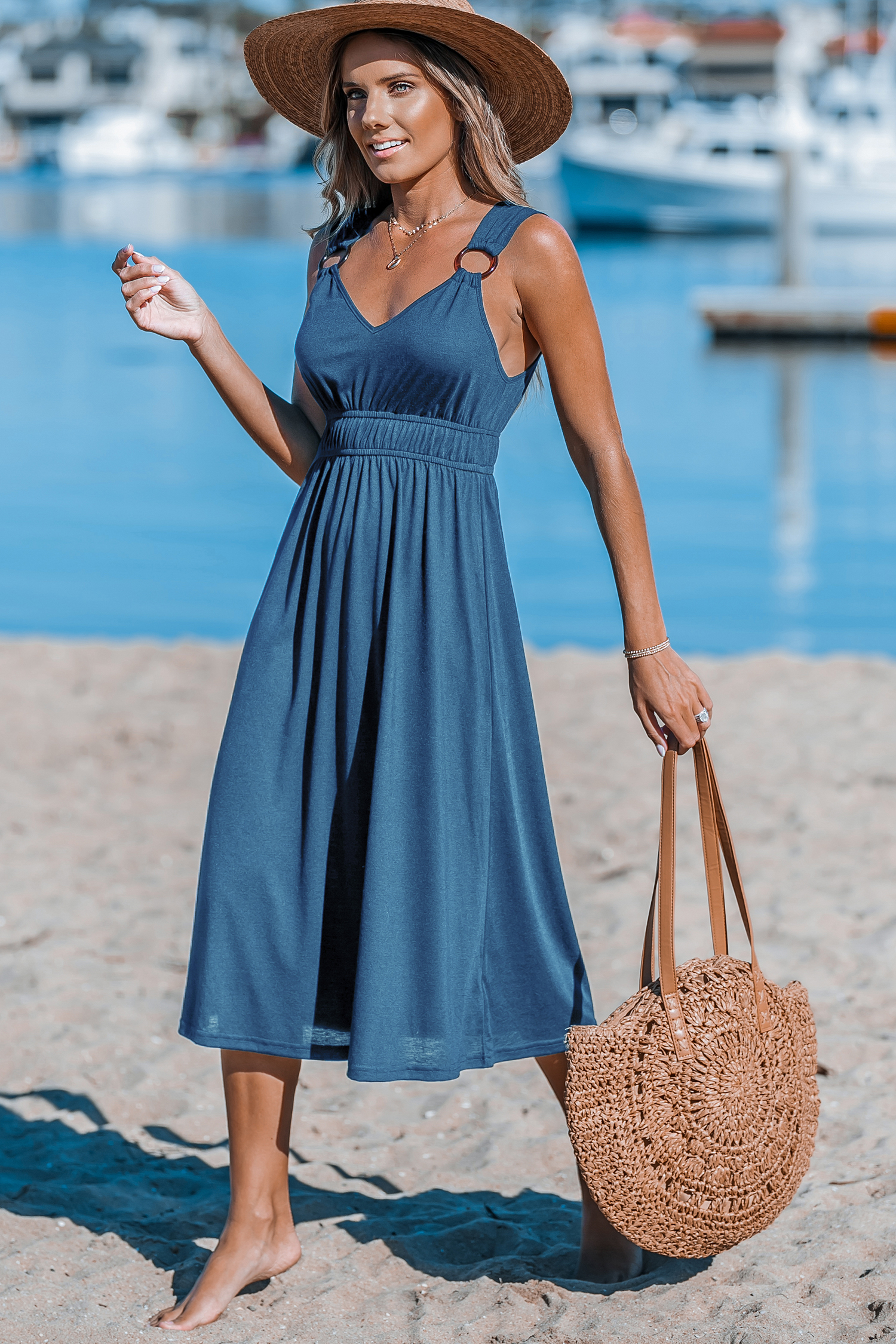 Robe midi ruchée avec joint torique