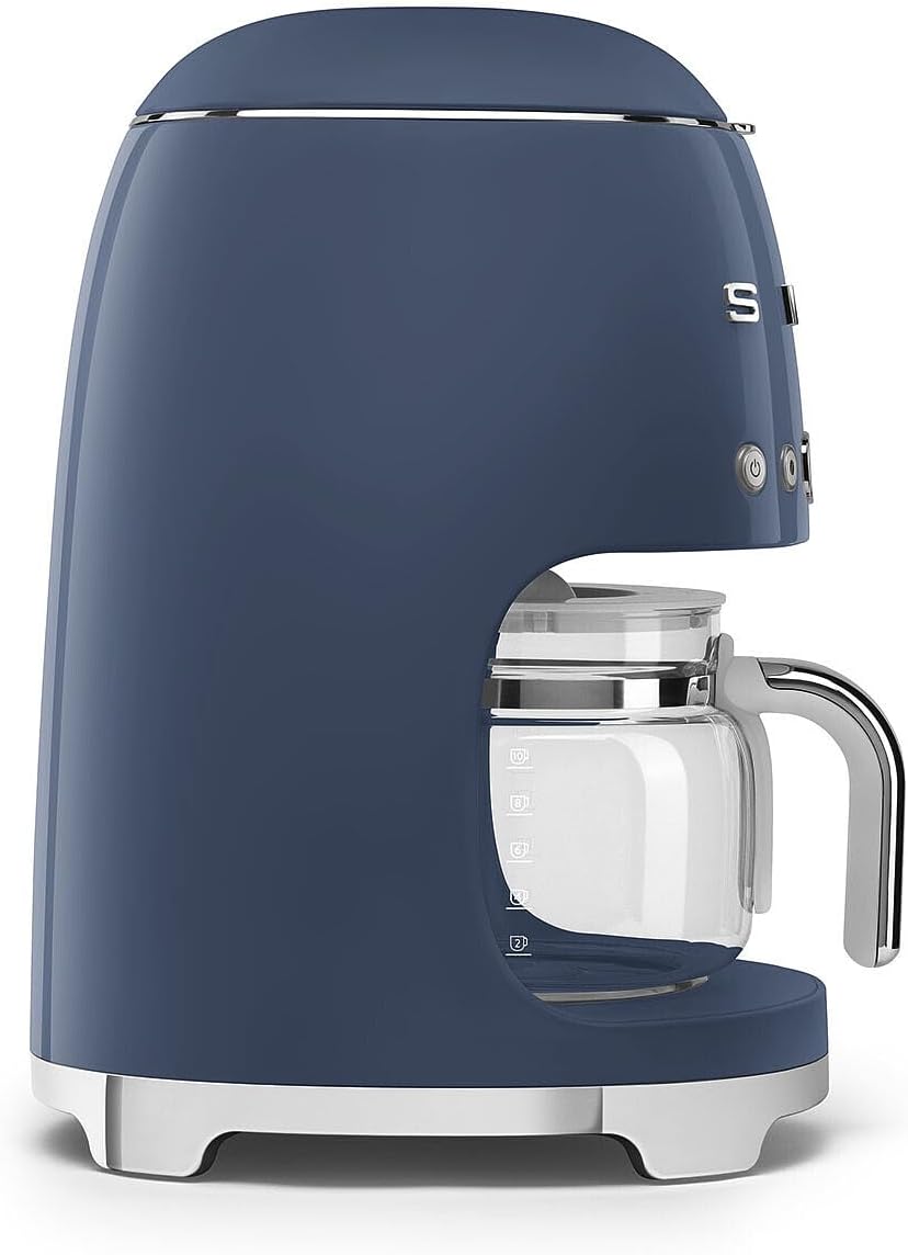 Smeg, DCF02NBEU, Filter-Kaffeemaschine, Aroma und Autostart-Funktion, Glaskaraffe bis 12 Tassen, 2 Intensitätsniveaus, Warmhaltefunktion, 1050W, Navy Blue