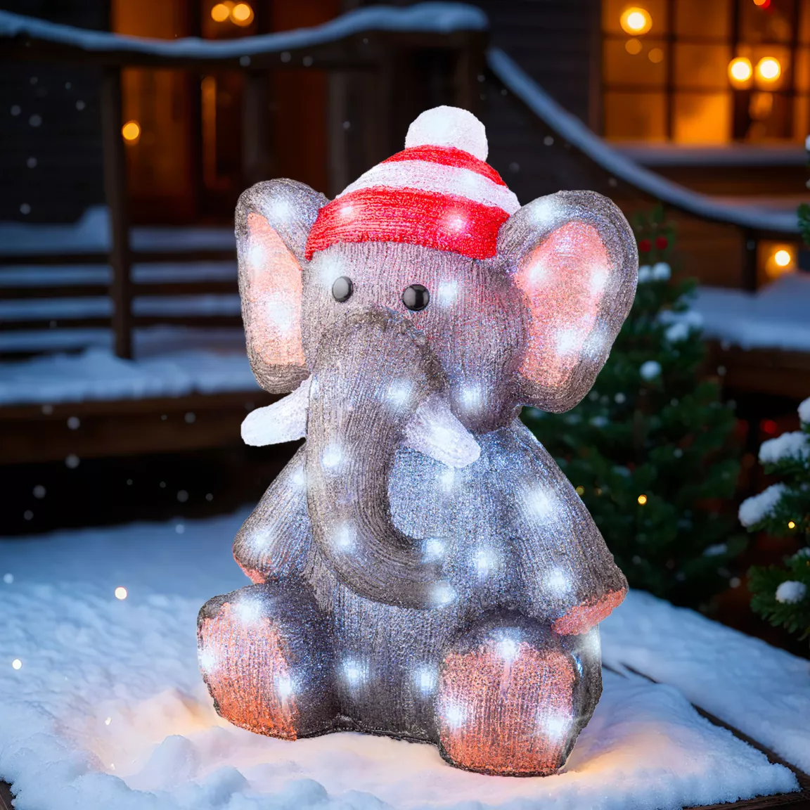 Éléphant lumineux 70 LED (H46 cm) Lulu Blanc Froid