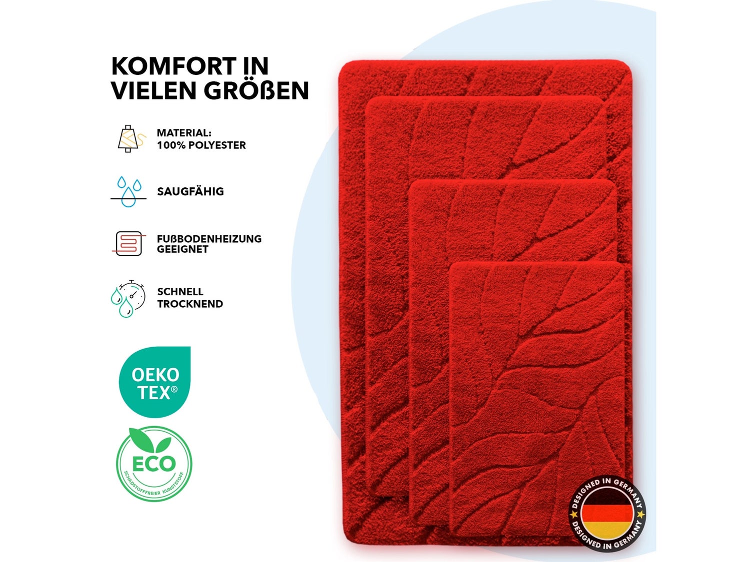 Maris badmat - Zachte badmat met bladtextuur - Rood / 40 x 60 cm
