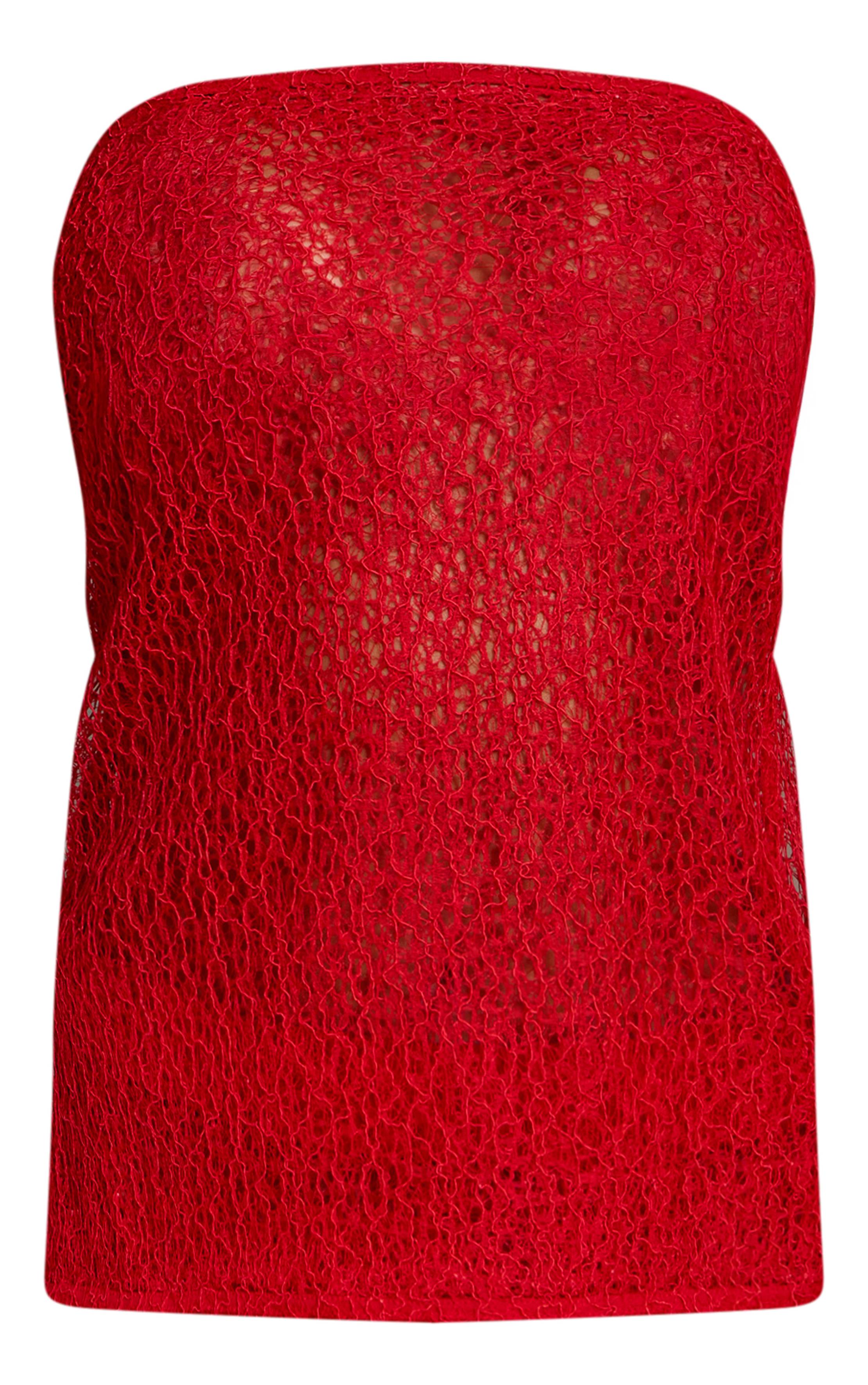 Rouge Bandeau Long En Maille Texturée