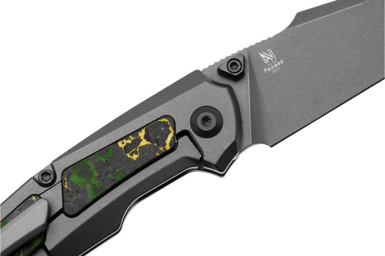 Kizer Feweed KI3694A2 Grey Stonewashed CPM S90V, Titanium Toxic Storm Fat Carbon Inlay, zakmes