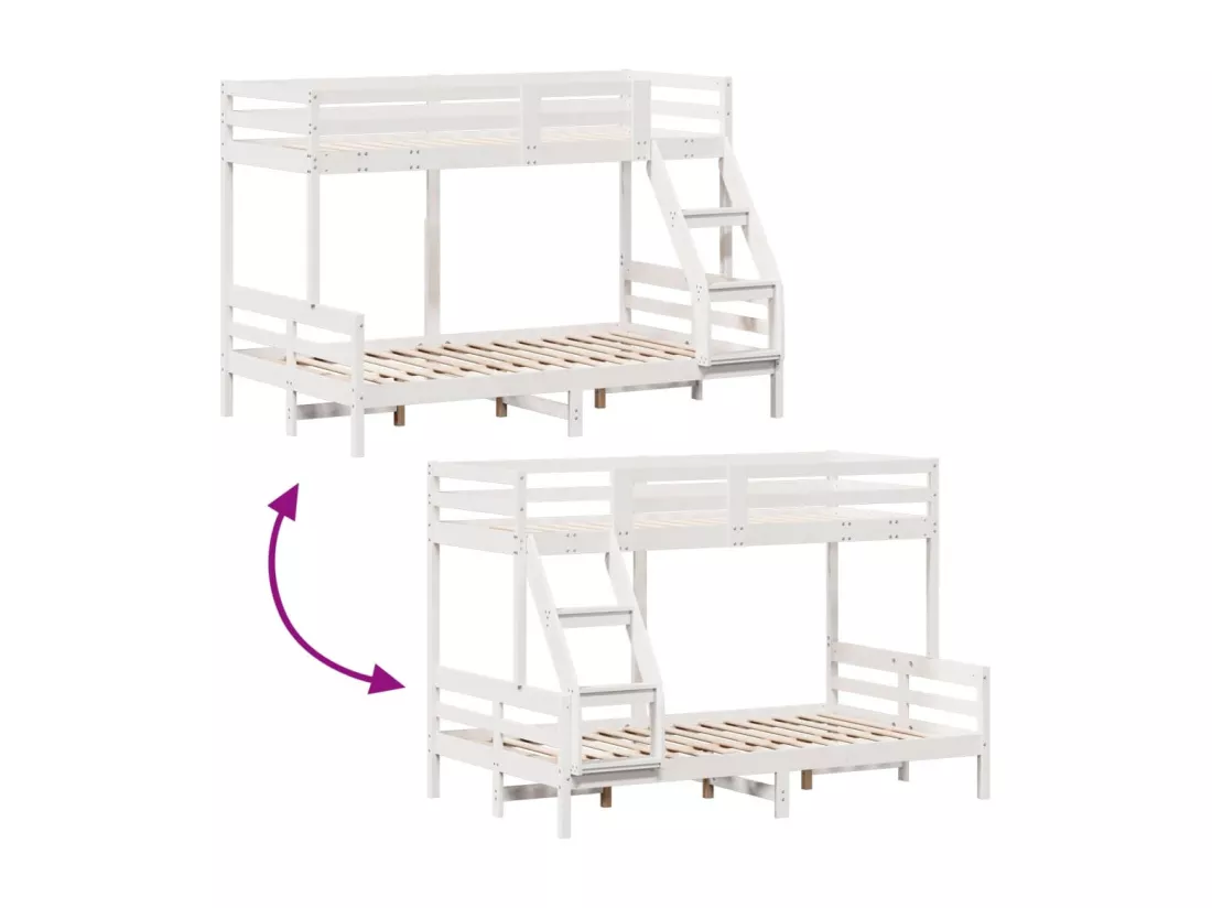 Lit superposé 90x200/120x200 cm blanc bois de pin massif