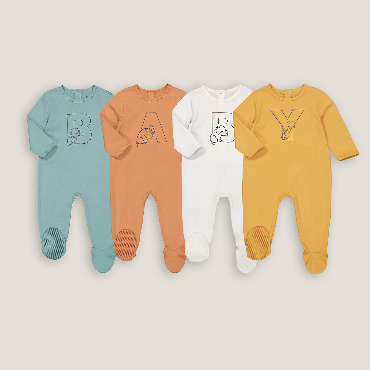 COLEÇÃO LA REDOUTE<br>Conjunto de 4 pijamas com pezinhos, estampa de letras
