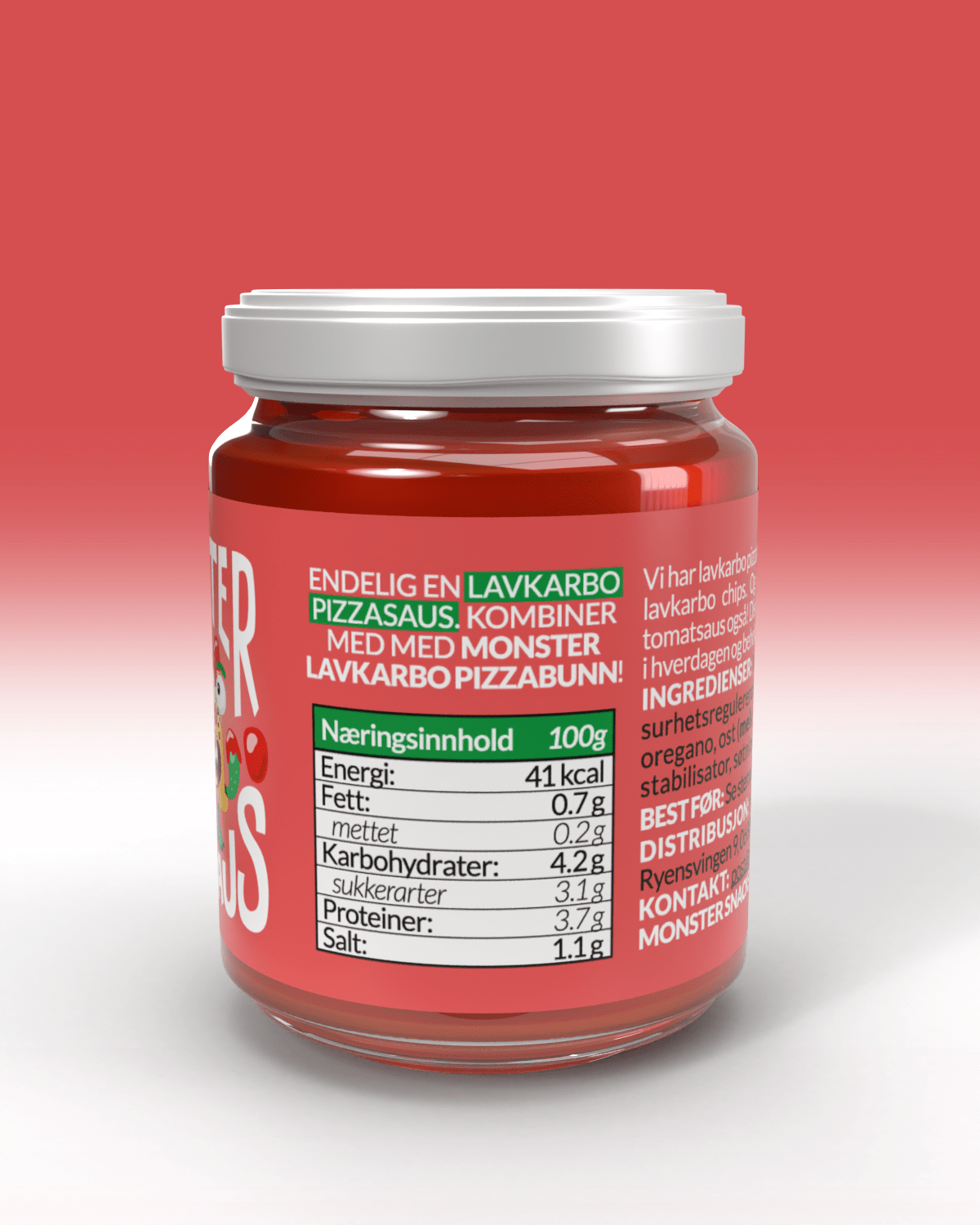 3x Monster - Lavkarbo Pizzasaus - Oregano &amp; Ost 120g - TREPAKNING!