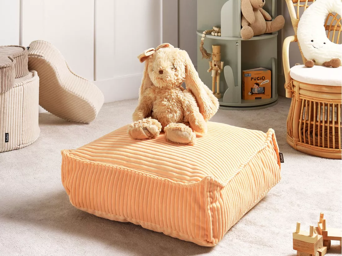 Coussin de sol Pouf enfant ALLOZAI Velours Rose pêche