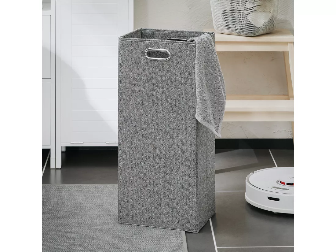 SoBuy Meuble Colonne de Salle de Bain, Armoire Toilette Haute, Meuble Salle de Bain Placard avec Étagères et Panier à Linge 30 x 30 x 145 cm, Blanc, BZR123-W