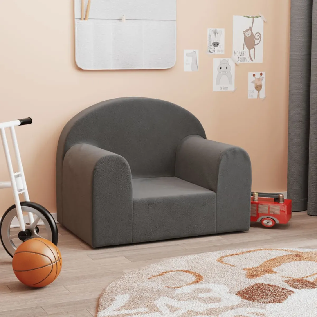 vidaXL Canapé enfants anthracite peluche