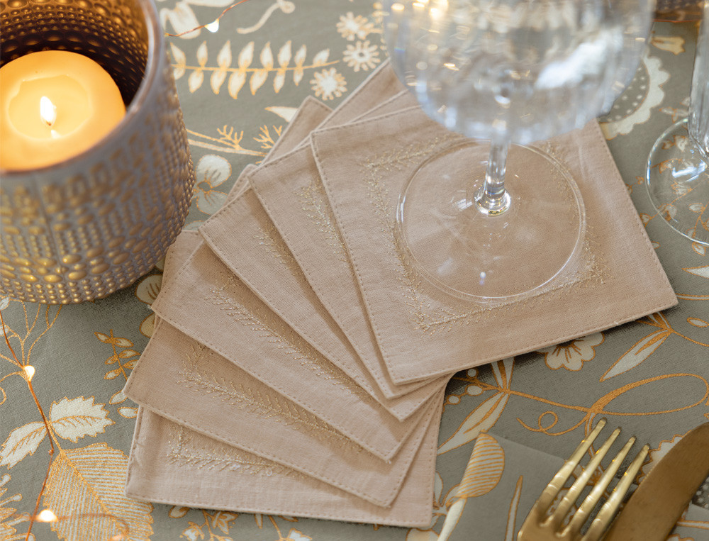 Lot de 6 dessous de verre-D'or et de fleurs
