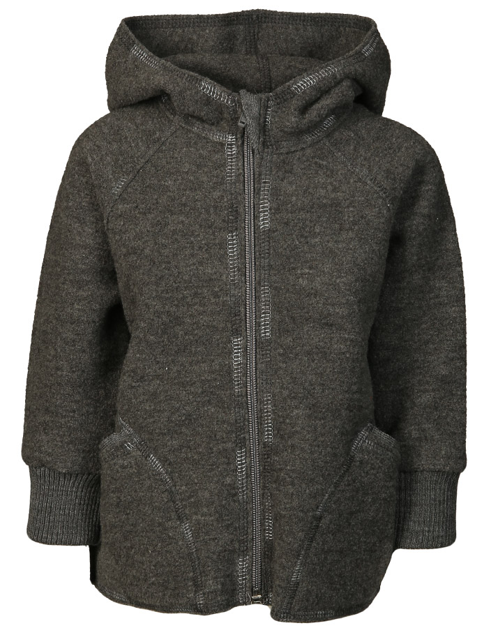 Wollfleece-Kapuzenjacke SNUGGLY WINTER in lavagrau
