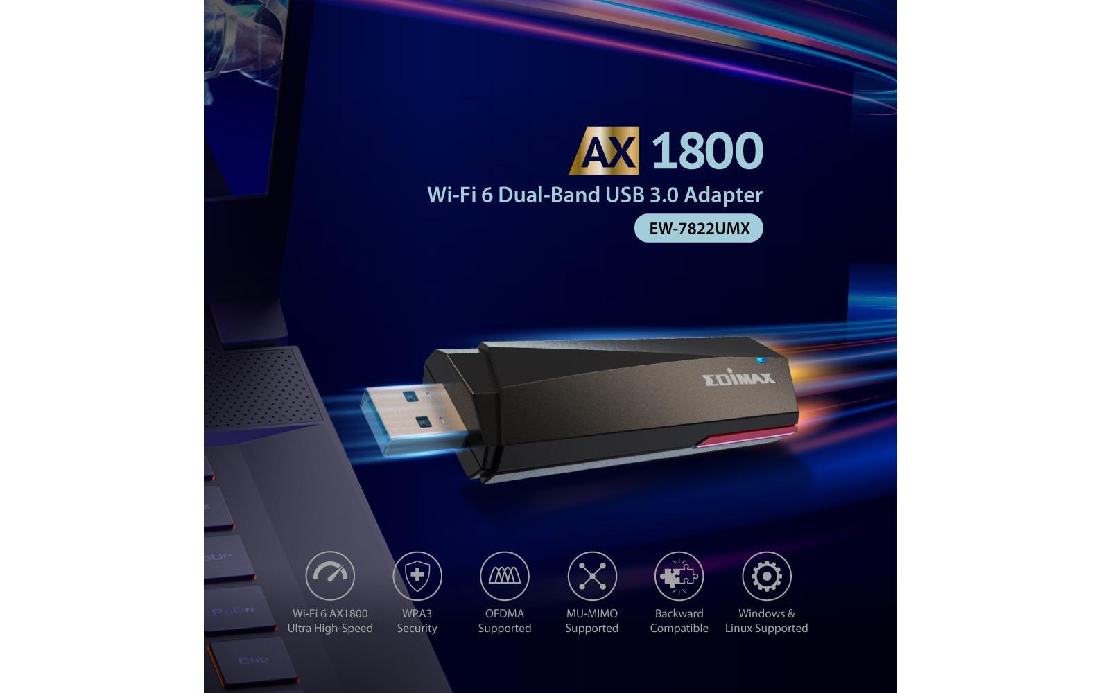 WLAN-AX USB-Stick EW-7822UMX, Wi-Fi 6AX1800 Wi-Fi 6 Dual-Band USB 3.0-Adapter