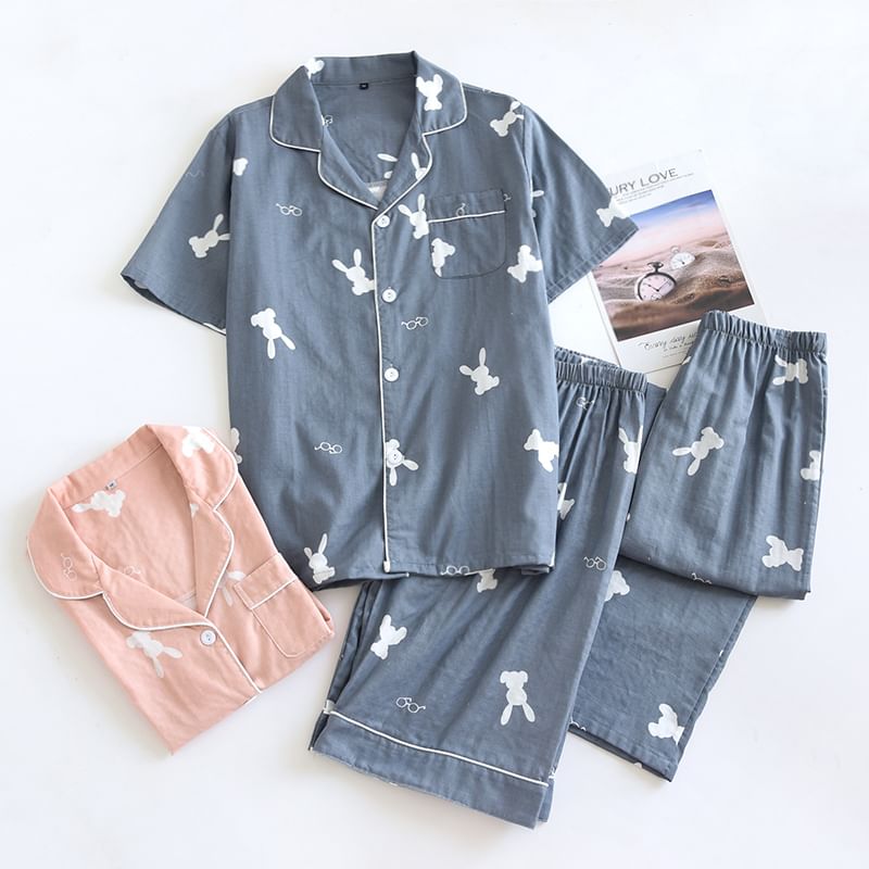 MelMount - Bijpassende pyjamaset voor koppels: shirt met print + broek + shorts (verschillende ontwerpen)