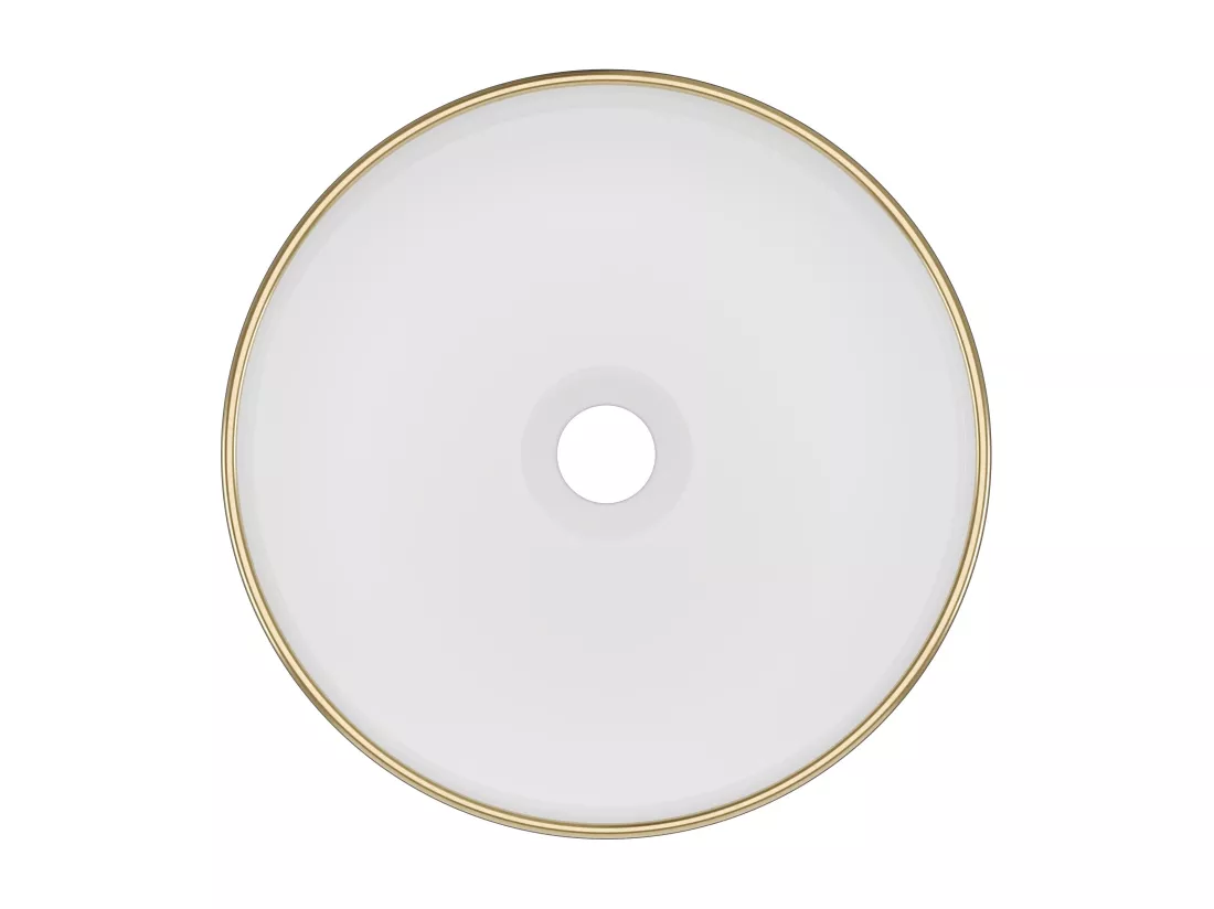 Vasque à poser ronde en céramique - Blanc avec liseré doré - 36 cm - LENISO II