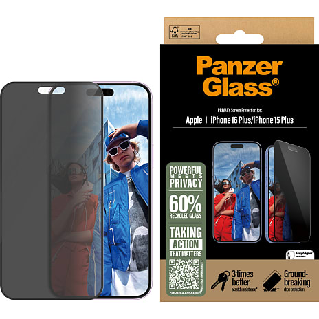 PanzerGlass privat skærmbeskyttelse iPhone 16 Plus/15 Plus
