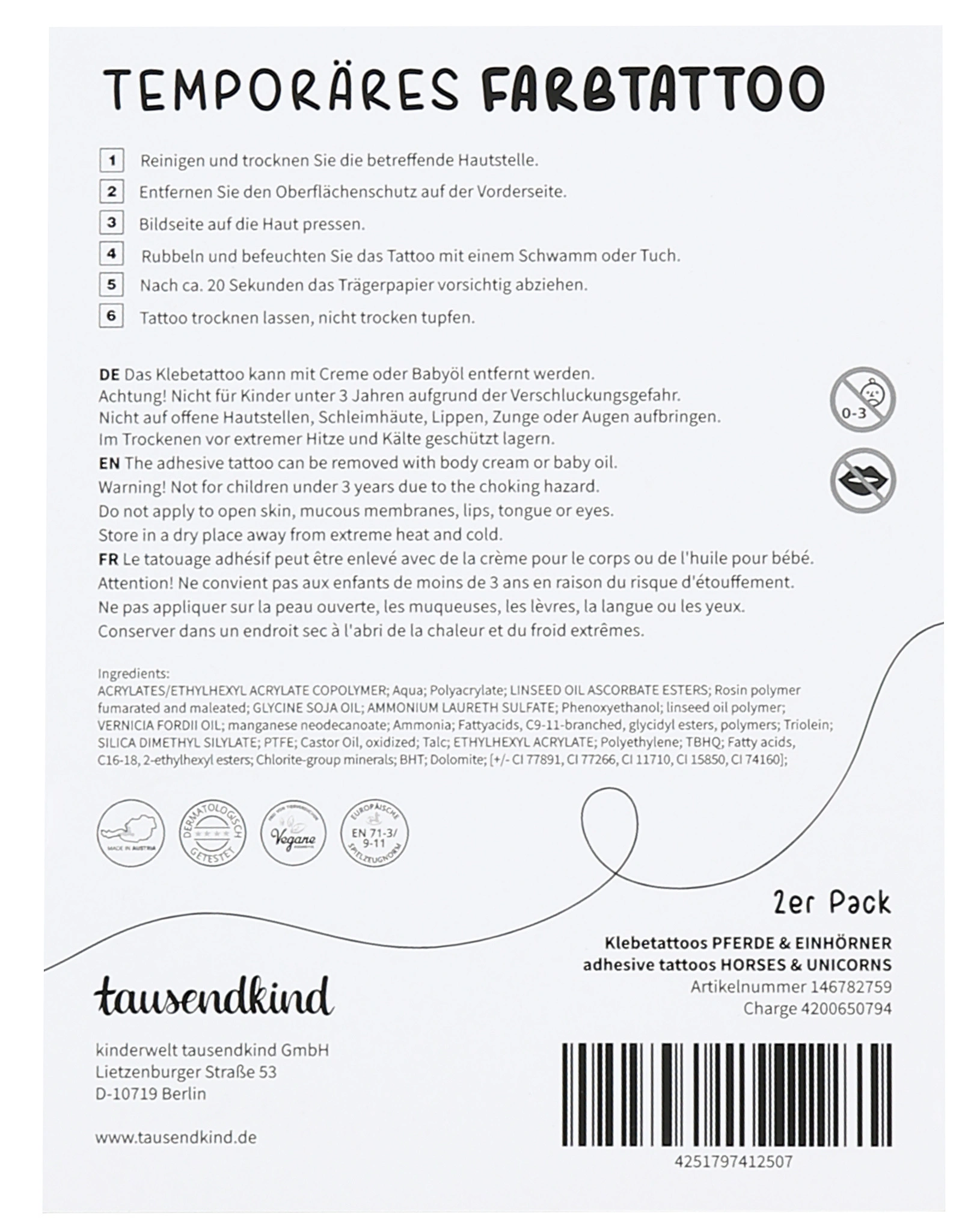 Klebetattoos PFERDE & EINHÖRNER 2er Pack