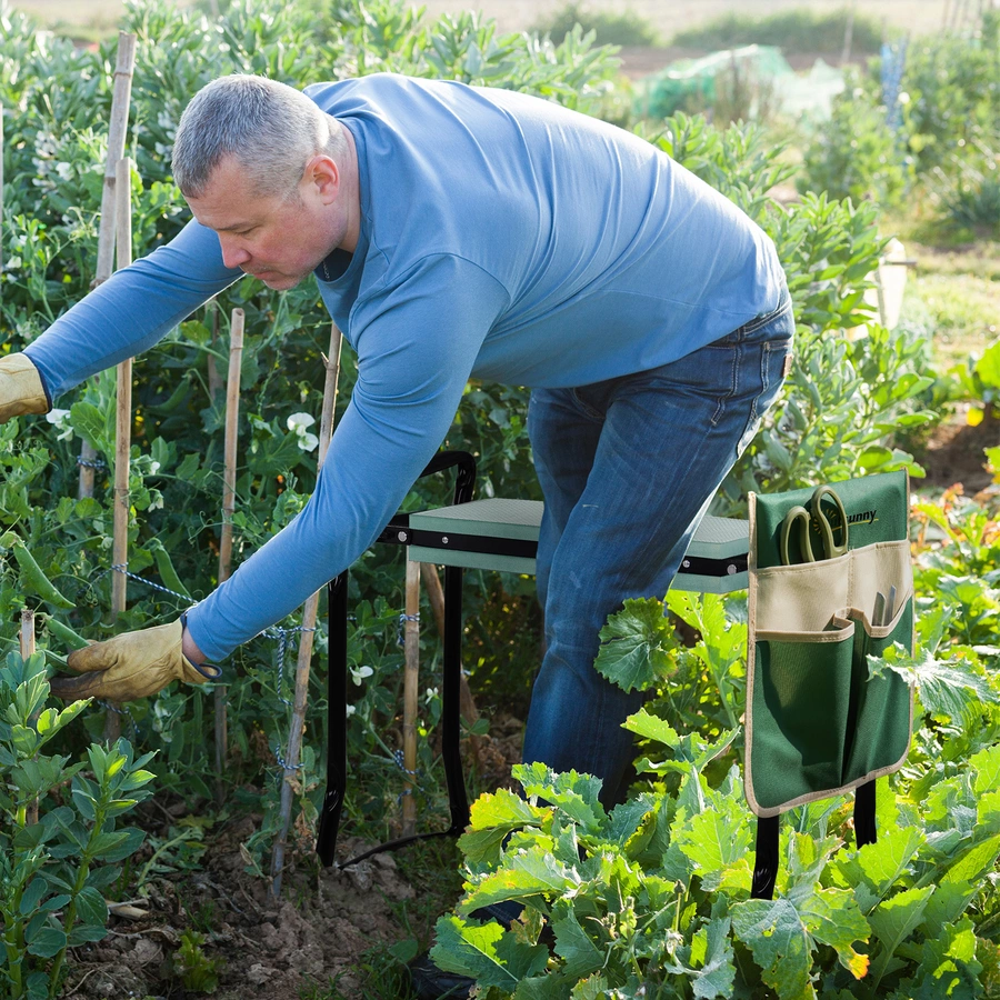 Outsunny Gartenhocker mit Werkzeugtasche grün