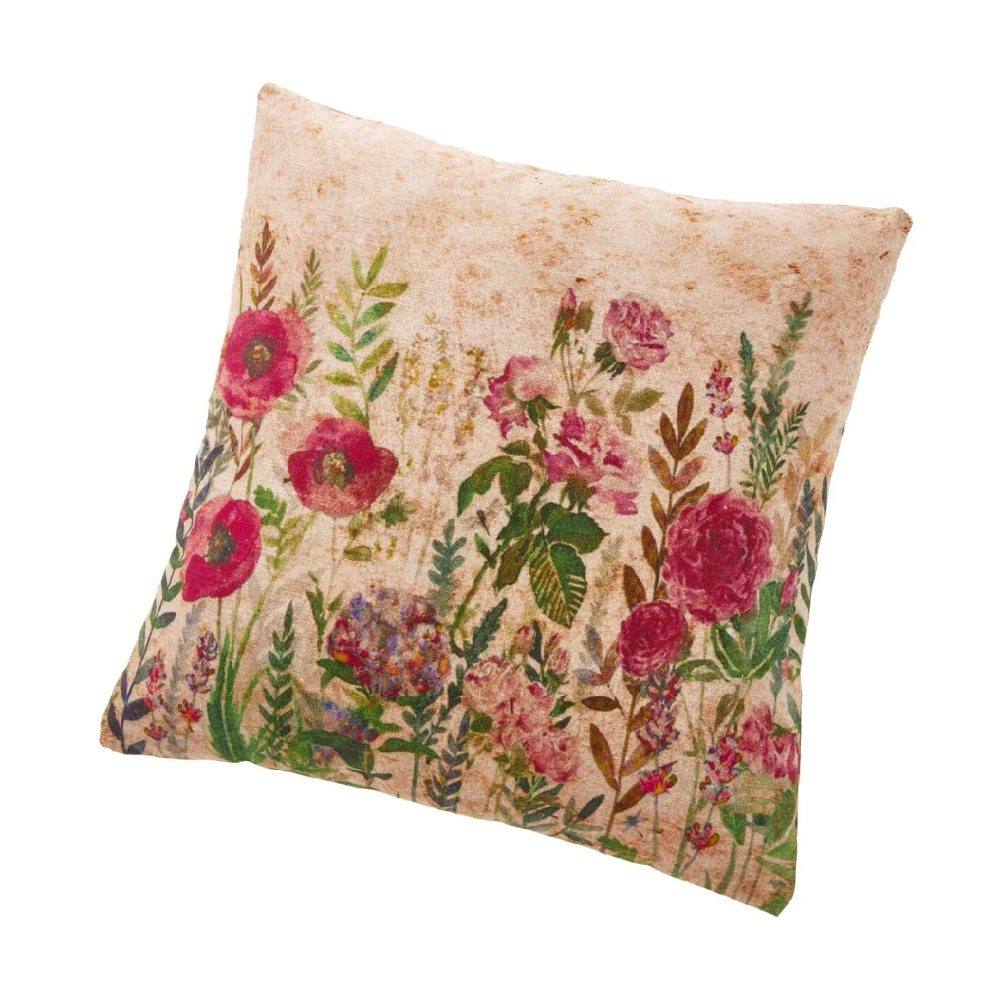 Kissen Blumen, beige/rot, 45 cm