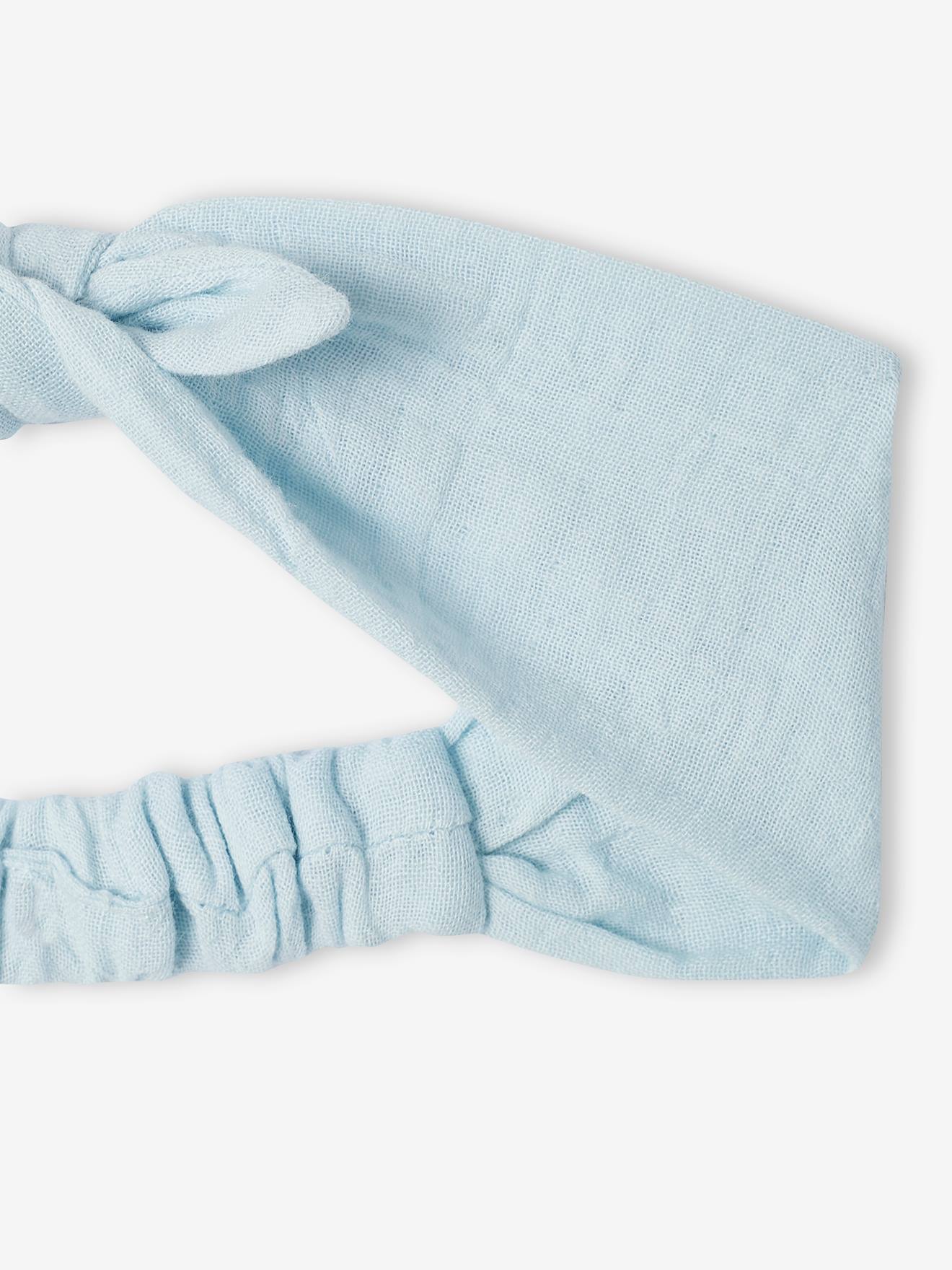 Vestido de bebê com faixa de cabelo em formato de laço azul claro