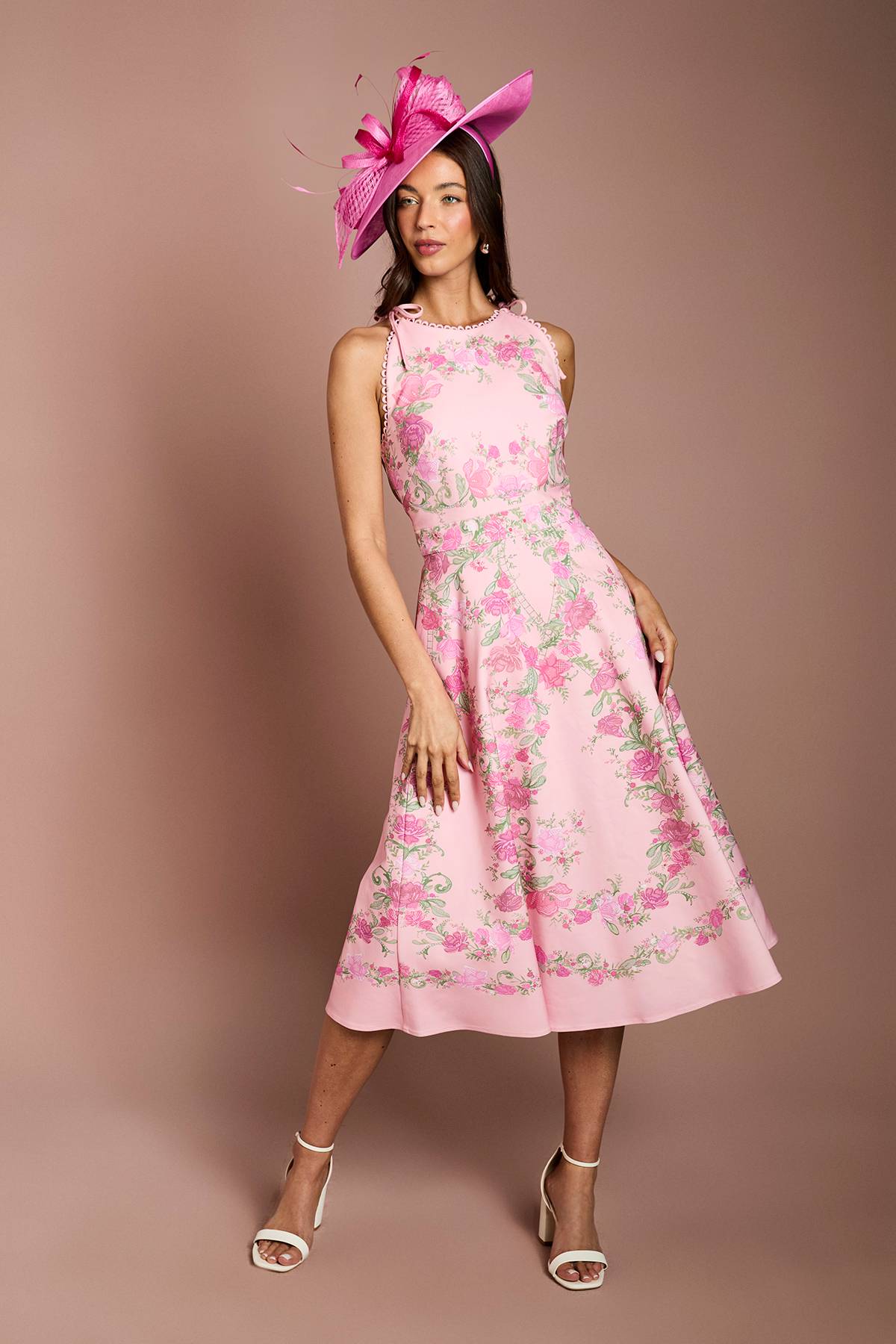 Coast Robe Midi À Imprimé Floral Placé Avec Nœud Aux Épaules