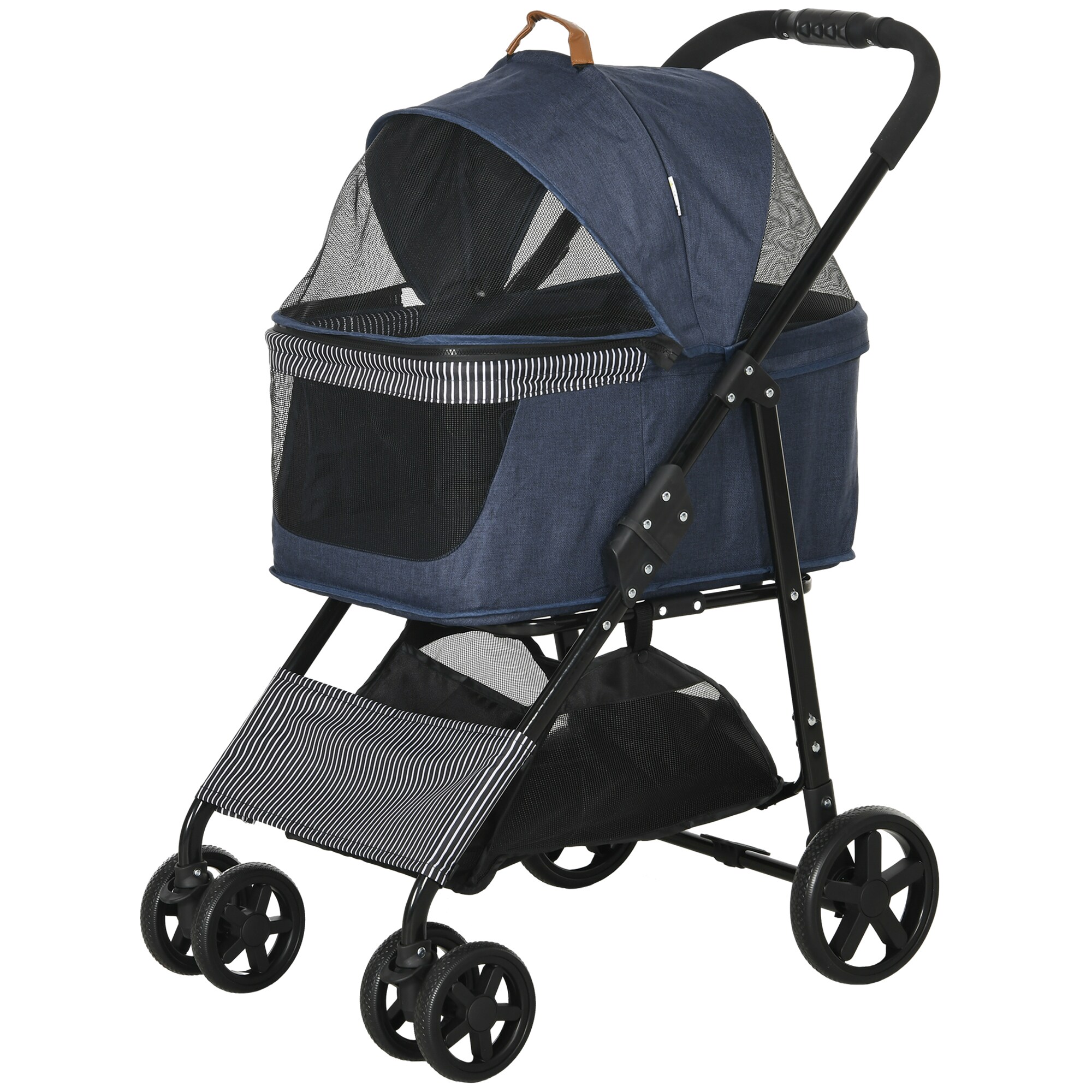 PawHut Hunde-Buggy für kleine Hunde Dunkelblau, Schwarz 76 x 51 x 101 cm (LxBxH)